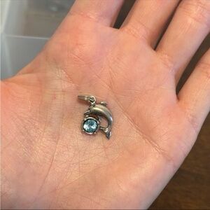 925 Sterling Silver Dolphin Blue Topaz Gemstone Charm Pendant